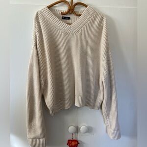 Gap Cotton Cream V-Neck Sweater L